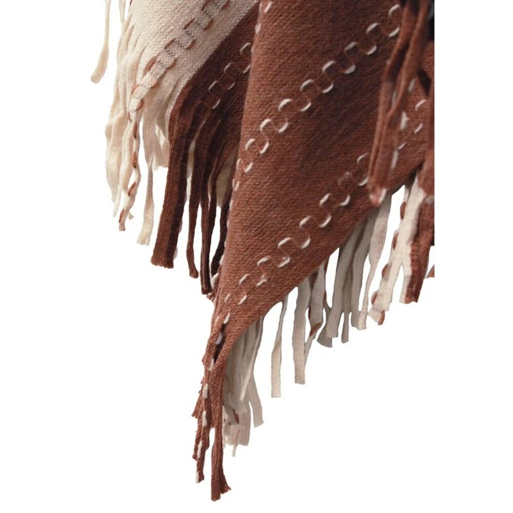 Two-Tone Knit Stripe Poncho with Fringe - Picture 5 of 6